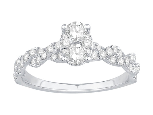 Lady's 14 Karat White Gold 0.87ct Diamond Cluster Engagement Ring - Size 7