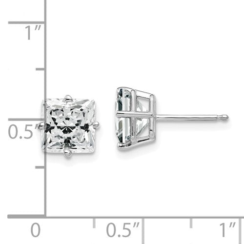 White 14 Karat Gold 8mm Square Cubic Zirconia Studs