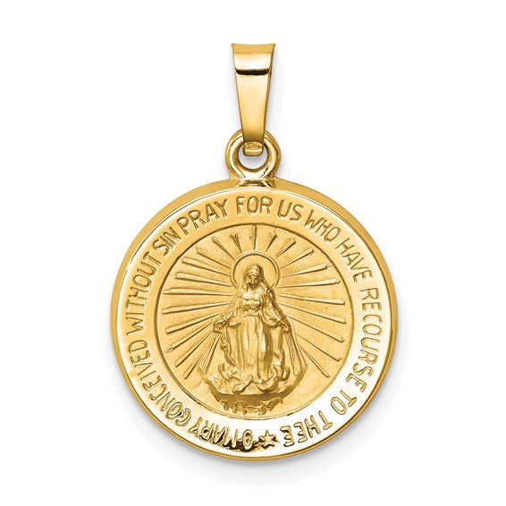 14 Karat Yellow Gold Miraculous Medal Charm Pendant