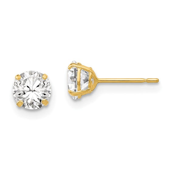 Yellow 14 Karat Gold 5mm Round Cubic Zirconia Studs