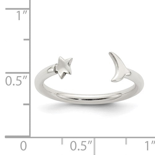 Sterling Silver Moon and Star Adjustable Ring