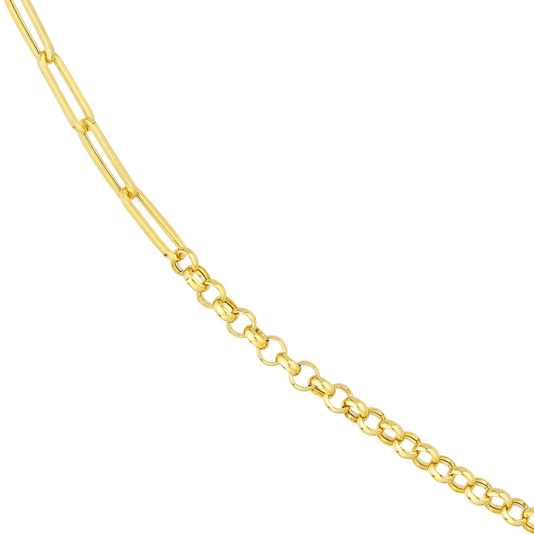 Ladies 14 Karat Yellow Gold Paper Clip & Rolo Bracelet