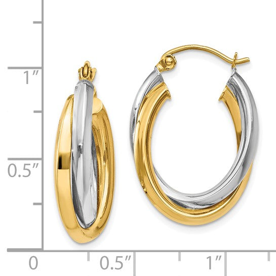 14 Karat 2 Tone Gold Polished Double Hoop Earrings
