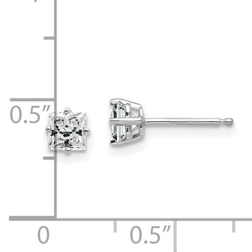 White 14 Karat Gold 3mm Square Cubic Zirconia Studs