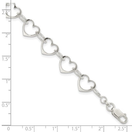 Sterling Silver Interlocking Hearts 7 inch Bracelet