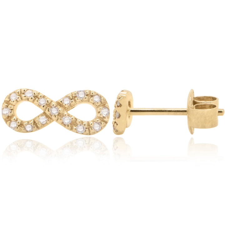 14 Karat Yellow Gold 0.09ct Diamond Infinity Stud Earrings