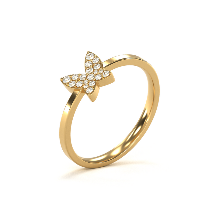 Lady's 14 Karat Yellow Gold 0.15ct Diamond Butterfly Fashion Ring - Size 7