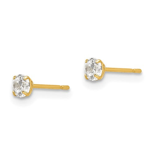 Yellow 14 Karat Gold 2mm Round Cubic Zirconia Studs