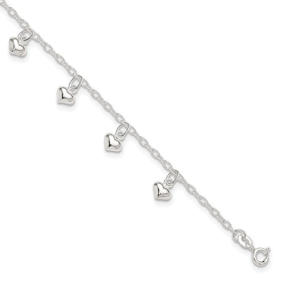 Sterling Silver Heart 10 inch Ankle Bracelet