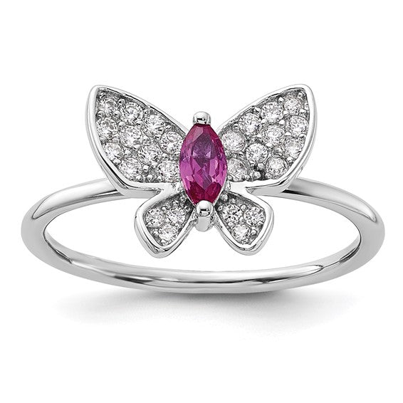 Sterling Silver Cubic Zirconia Butterfly Ring - Size 8