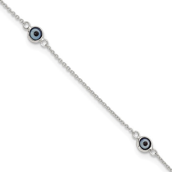 Sterling Silver Evil Eye 10 inch Ankle Bracelet