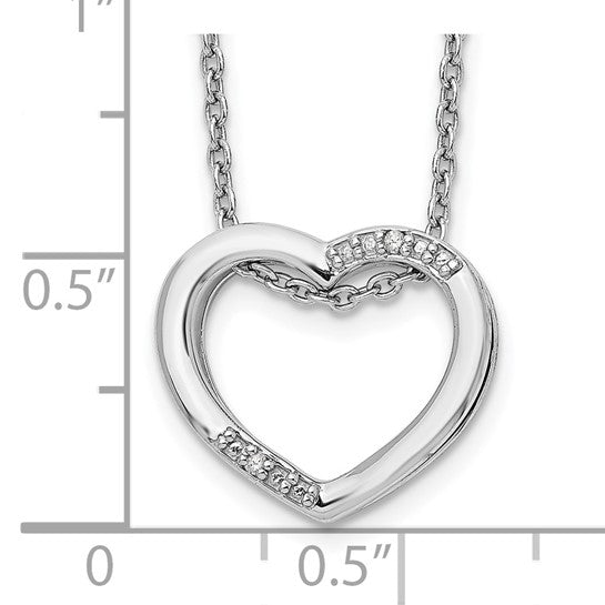 Sterling Silver Open Heart 0.01ct Diamond Necklace - 18 inch