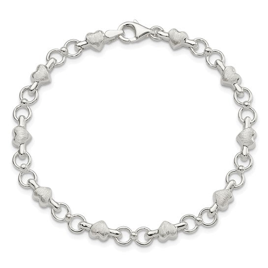 Sterling Silver Heart 7.5 inch Bracelet