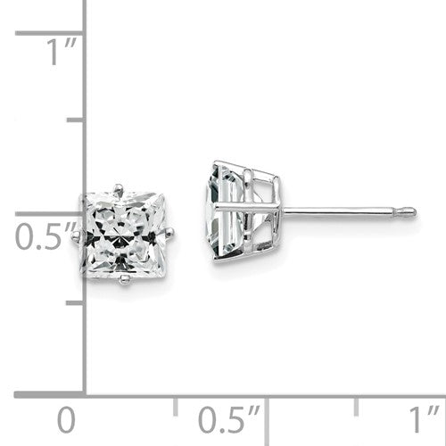 White 14 Karat Gold 6mm Square Cubic Zirconia Studs