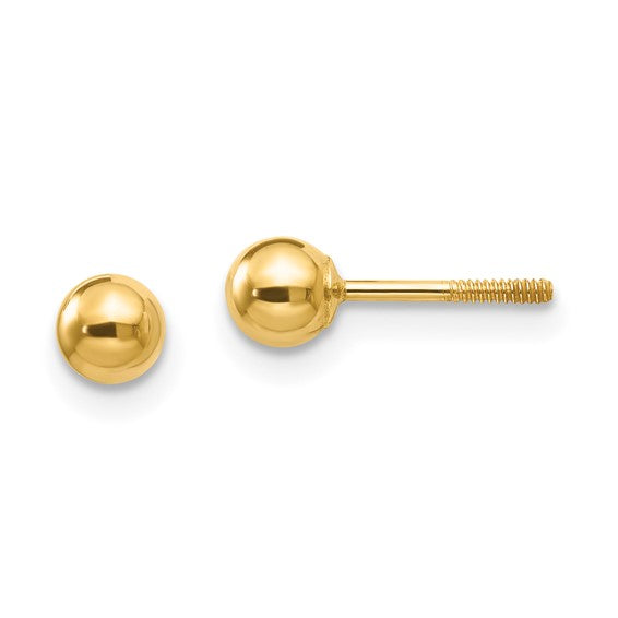 14 Karat Yellow Gold Polished 4mm Ball Stud Screwback Earrings
