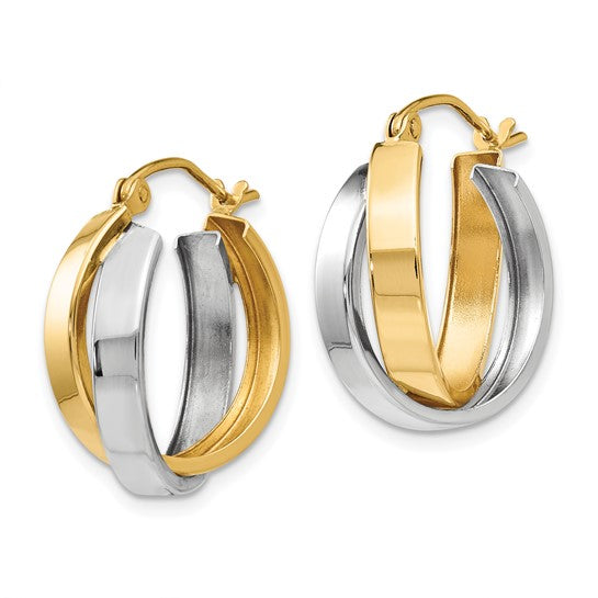 14 Karat 2 Tone Gold Polished Double Hoop Earrings