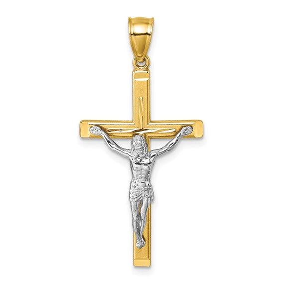 14 Karat 2 Tone Gold Small Polished Cross Charm Pendant