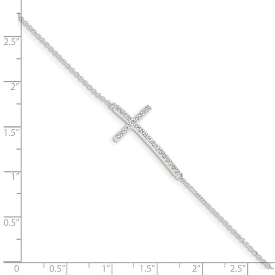 Sterling Silver Cross 7 inch Bracelet with Cubic Zirconia