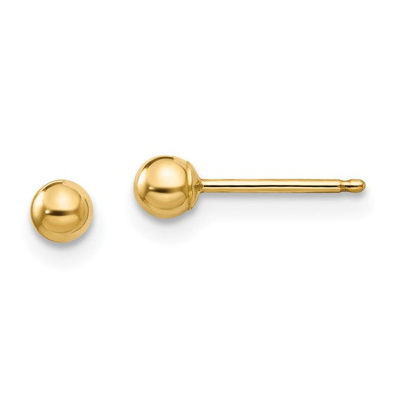 14 Karat Yellow Gold 3mm Ball Earrings