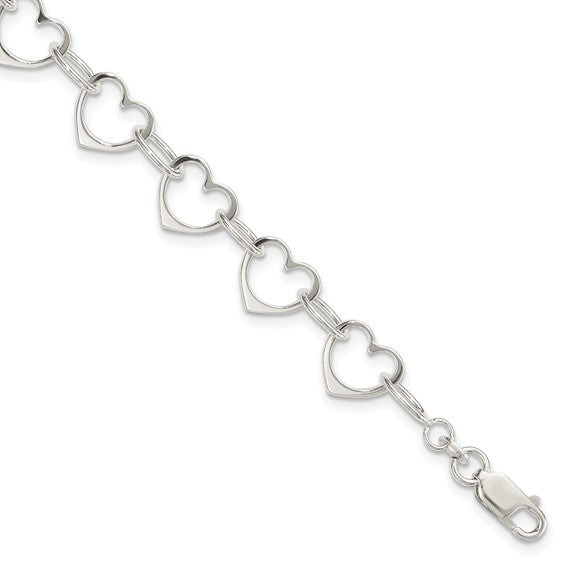 Sterling Silver Interlocking Hearts 7 inch Bracelet