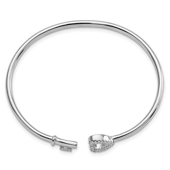 Sterling Silver Heart and Key Cubic Zirconia Bangle - 7 inch