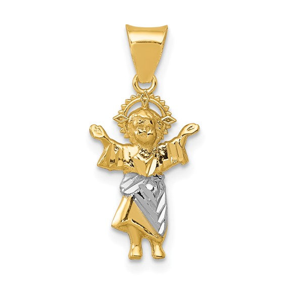 14 Karat 2 Tone Gold Small Polished Divino Nino Charm Pendant