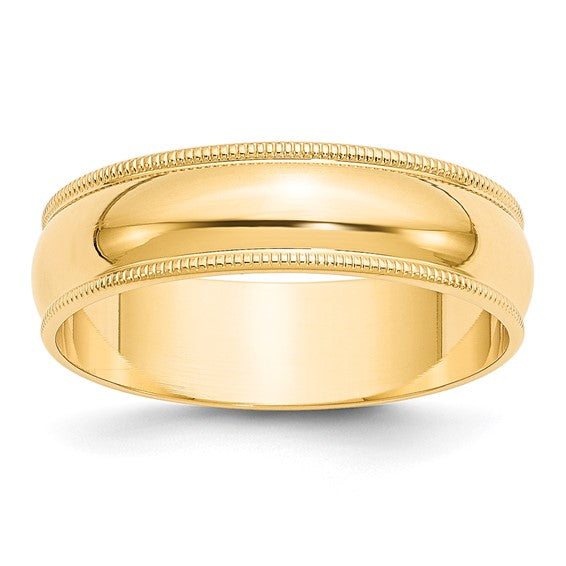 Men's 14 Karat Yellow Gold 6mm Milgrain Wedding Band - Size 10.5