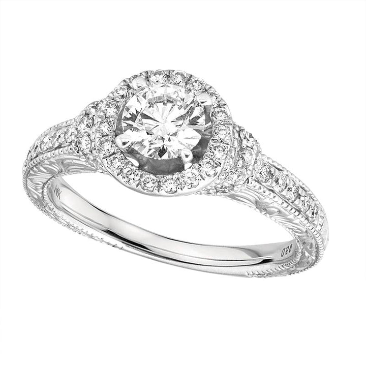 14 Karat White Gold 1.25twt with 0.50ct Round Center Diamond Engagement Ring with Matching Band - Size 7