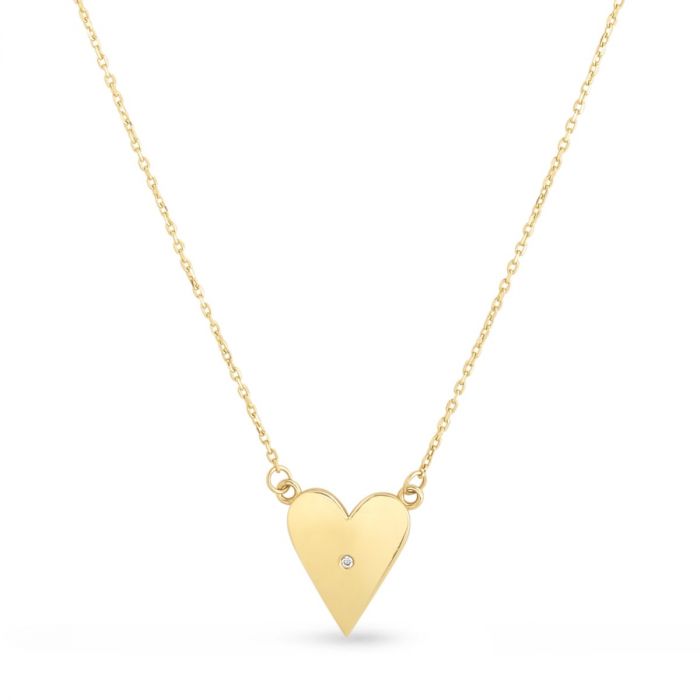 14 Karat Yellow Gold Diamond Heart Necklace