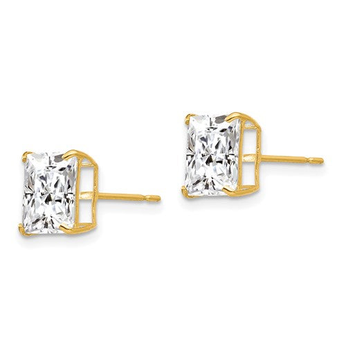 Yellow 14 Karat Gold 8mm Square Cubic Zirconia Studs