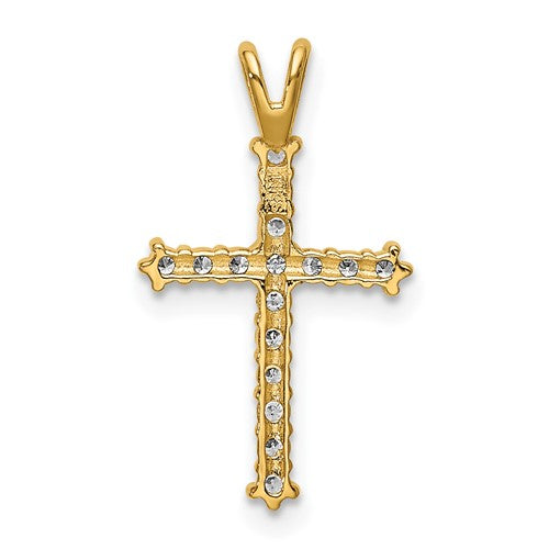 14 Karat Yellow Gold Small Polished Cubic Zirconia Cross Charm Pendant