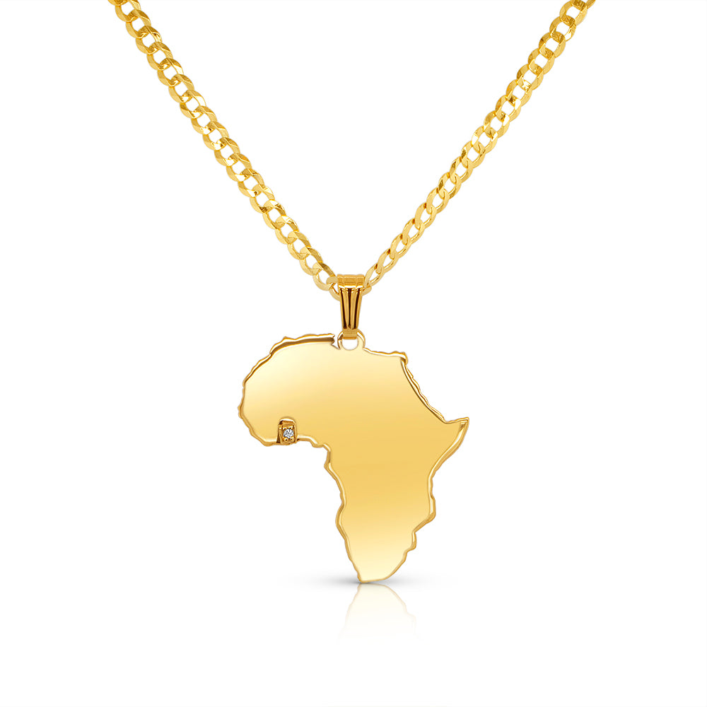 A image of the 14 Karat Custom Africa Continent Pendant in its finished state