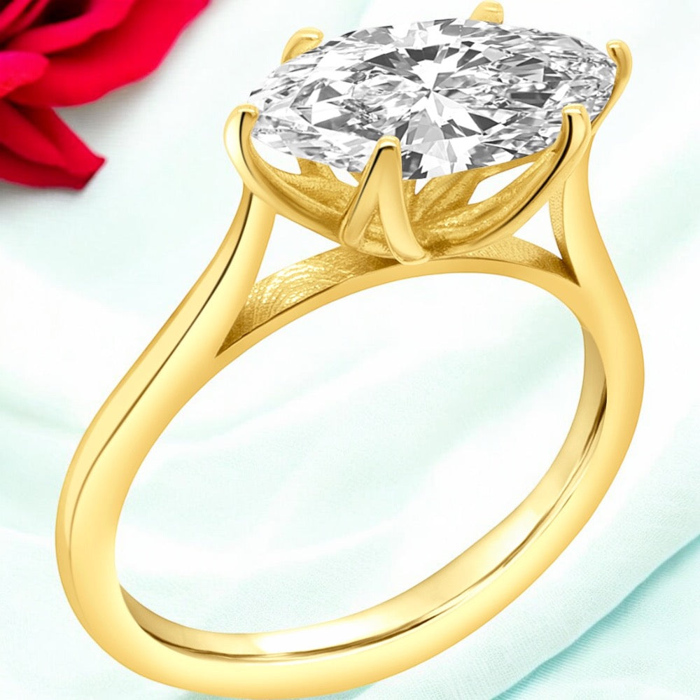 An image showing an angled view of the Marquise Floral Engagement ring