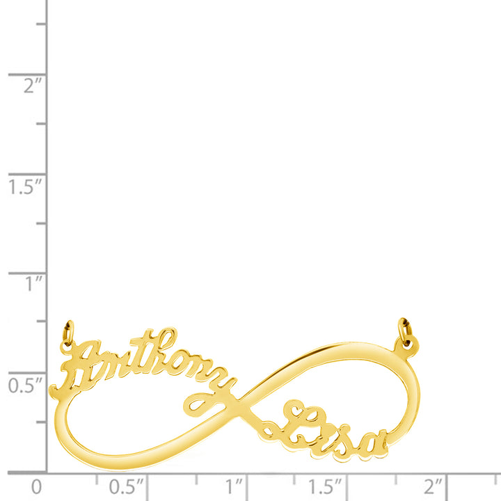 An image showing the Two Name Infinity Name Necklace on a Size Chart for Reference