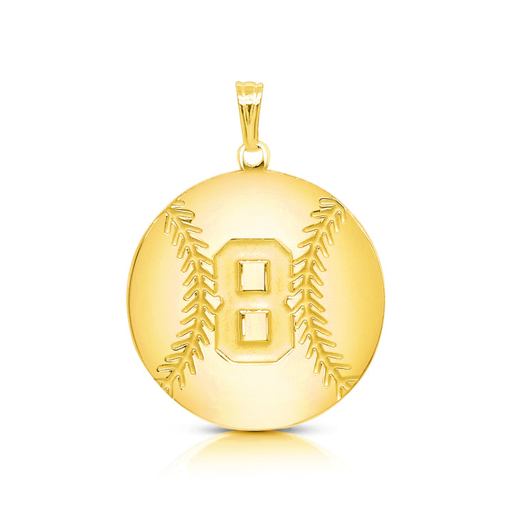 A image showing a sample of the Personalized Baseball Charm Pendant in Yellow Gold