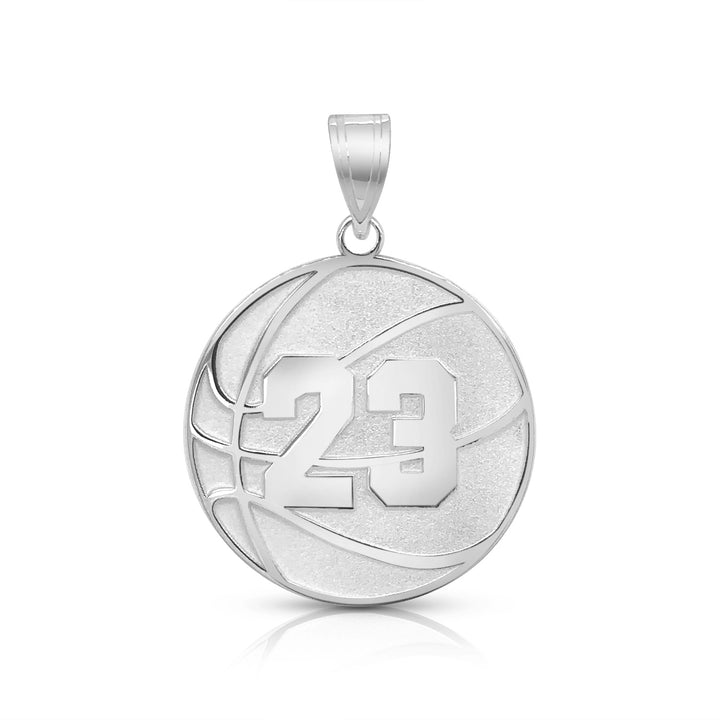 A image of a sample of the Personalized Basketball Charm Pendant in White Gold