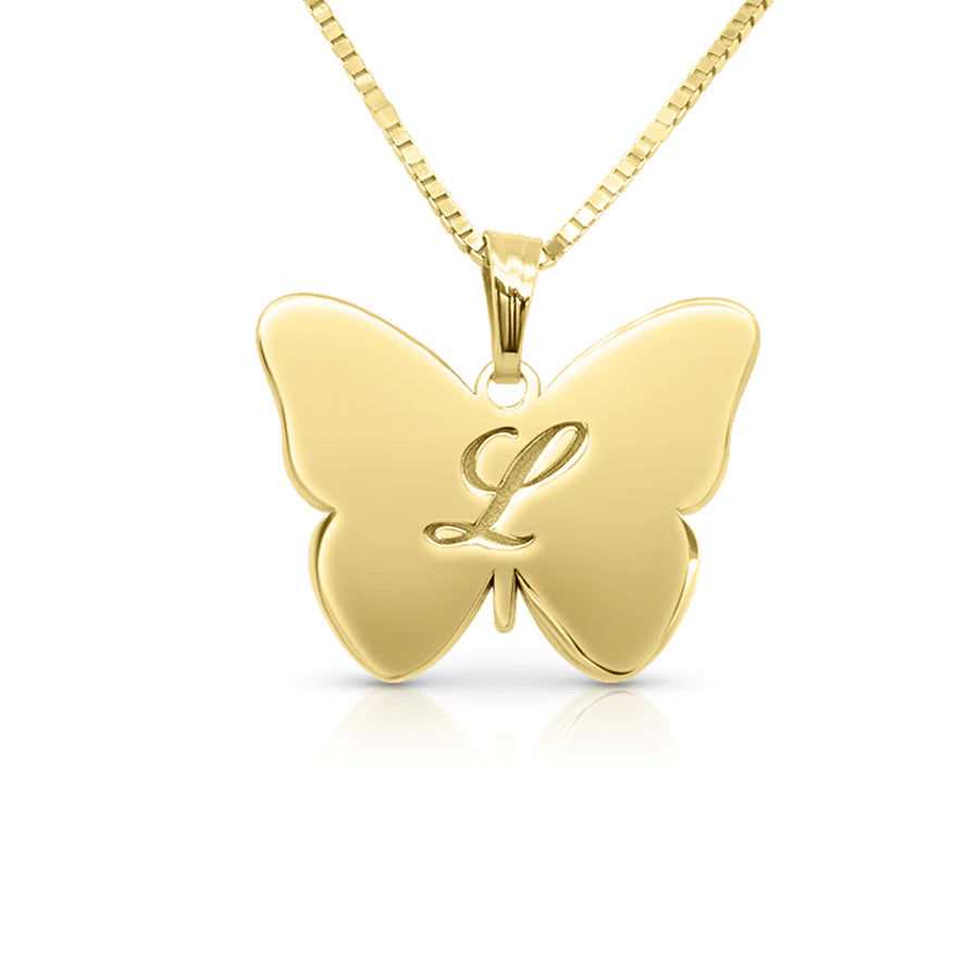 Personalized Butterfly Pendant, 14K Yellow Gold