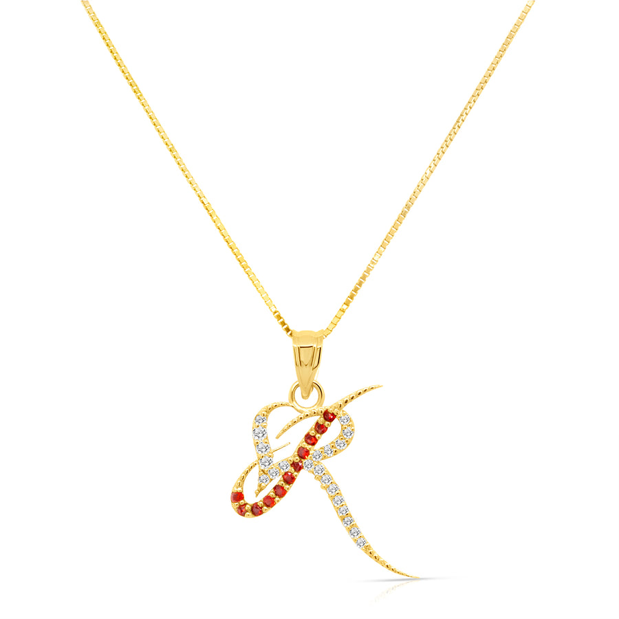 Initial Logo Pendant with Garnet and Natural Diamonds, 14K Gold