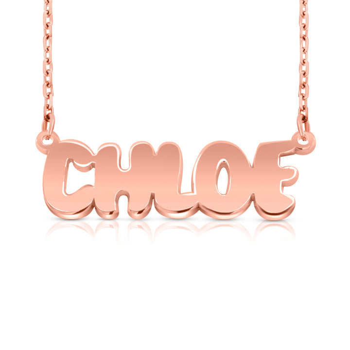 A sample of the nameplate with the name Chloe in Rose Gold