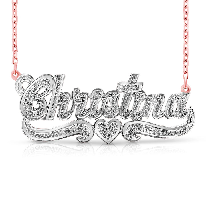 A Sample of the 14 Karat Diamond Cut 3D Name Necklace with One Heart with the name Christina in Rose