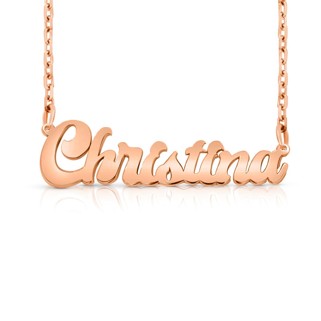 A sample of the nameplate with the name Christina in Rose Gold