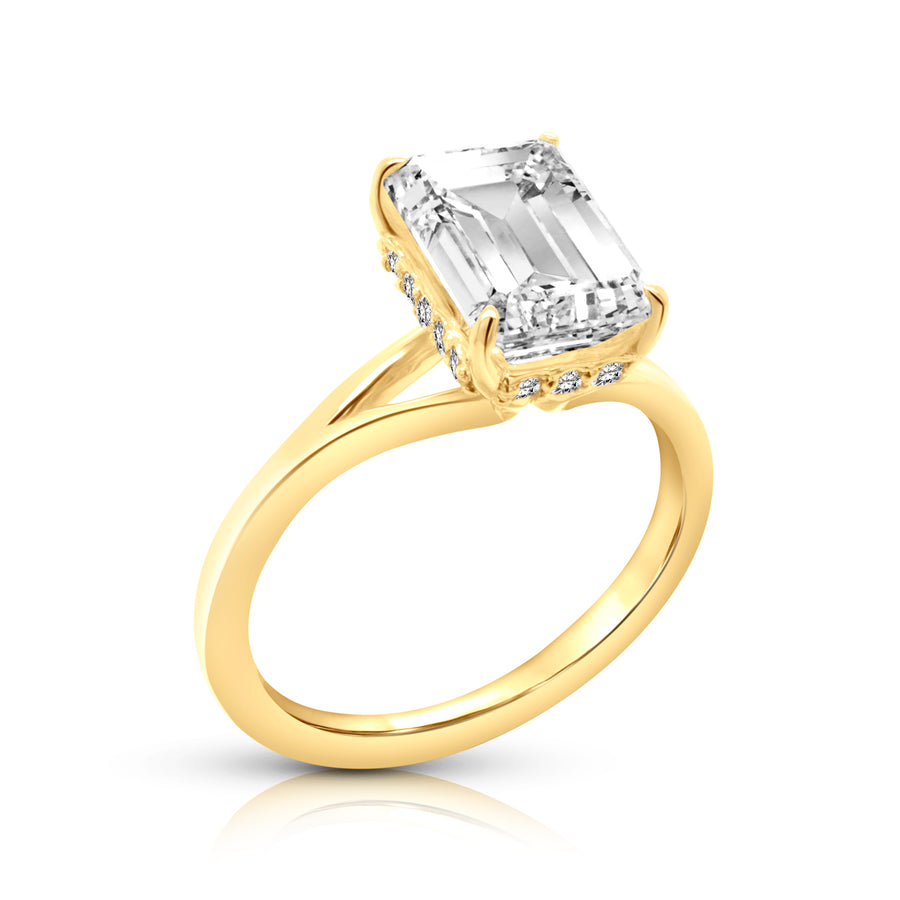 2ct Emerald Shape Lab Grown Diamond Hidden Halo, 14K Yellow Gold
