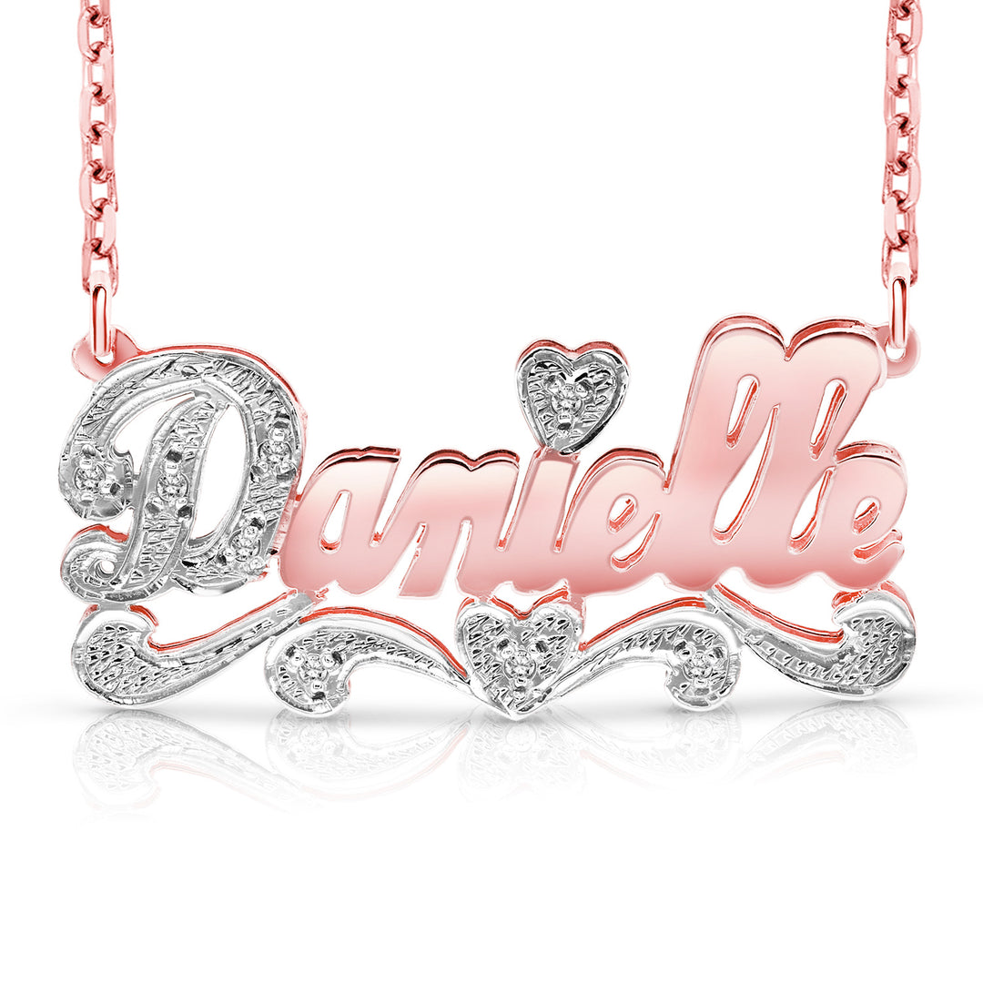 A Sample of the 14 Karat Polished and Diamond Cut 3D Name Necklace with the name Danielle in Rose