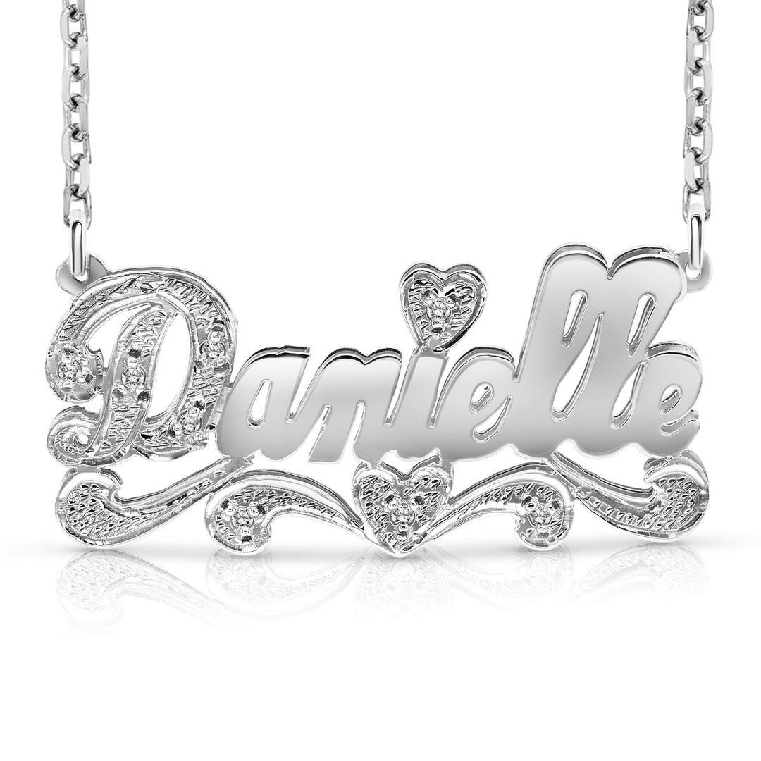 A Sample of the 14 Karat Polished and Diamond Cut 3D Name Necklace with the name Danielle in White