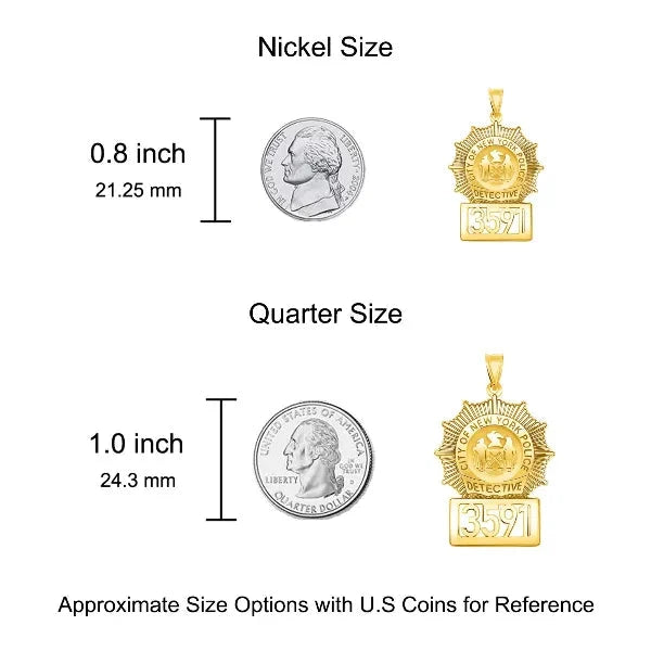 Sterling Silver Personalized Police Detective Badge Charm Pendant with Number