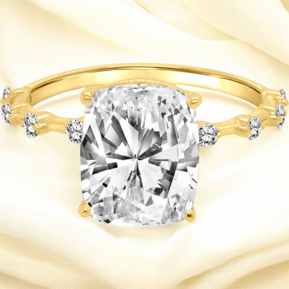 An image showing a front view of the Elongated Cushion Lab Grown Diamond Engagement Ring