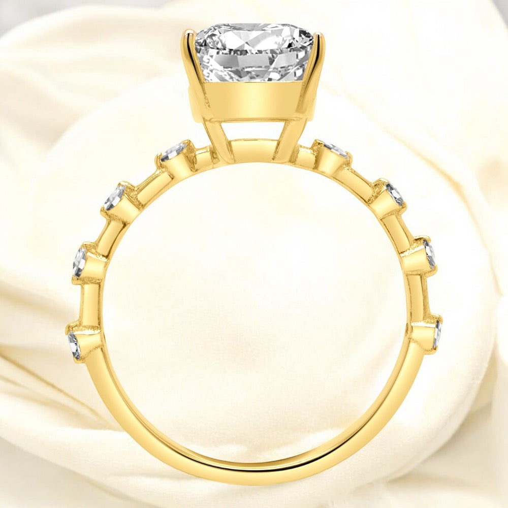 An image showing a side view of the Elongated Cushion Lab Grown Diamond Engagement Ring