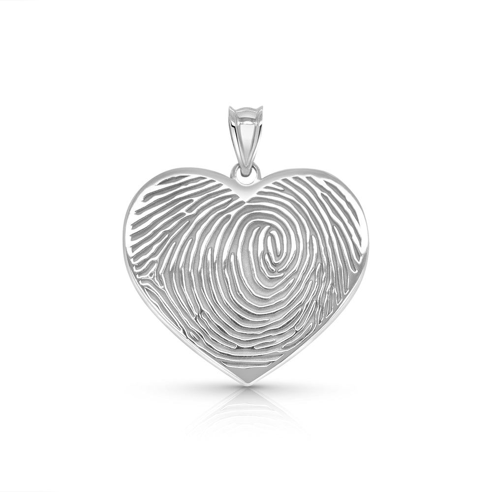 A image of the Heart Shape Memorial Fingerprint Charm Pendant in White Gold