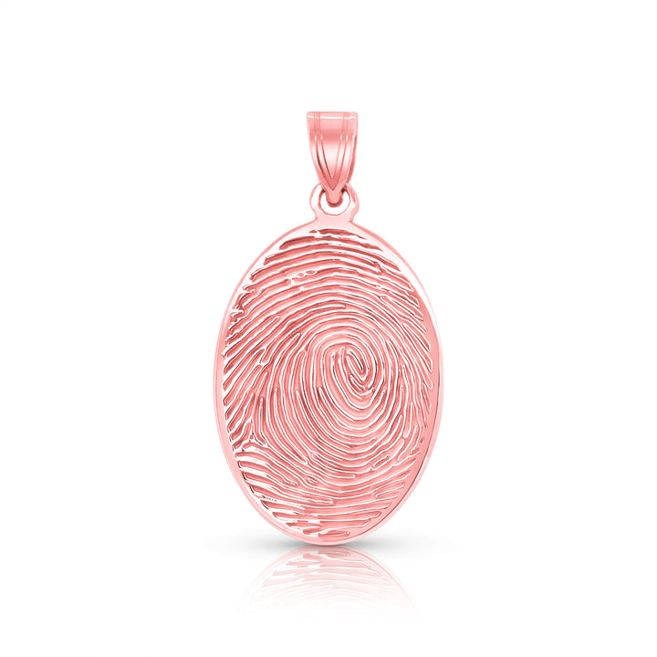 A image of the Oval Shape Memorial Fingerprint Charm Pendant in Rose Gold