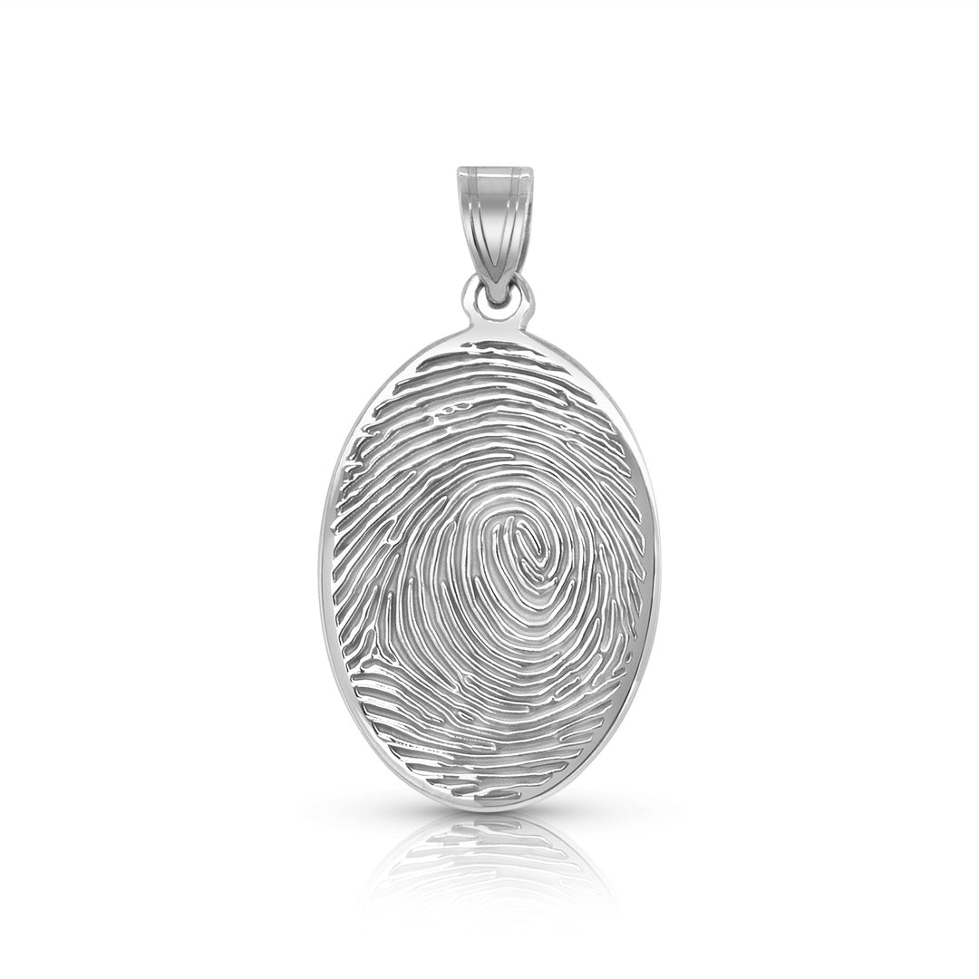 A image of the Oval Shape Memorial Fingerprint Charm Pendant in Sterling Silver